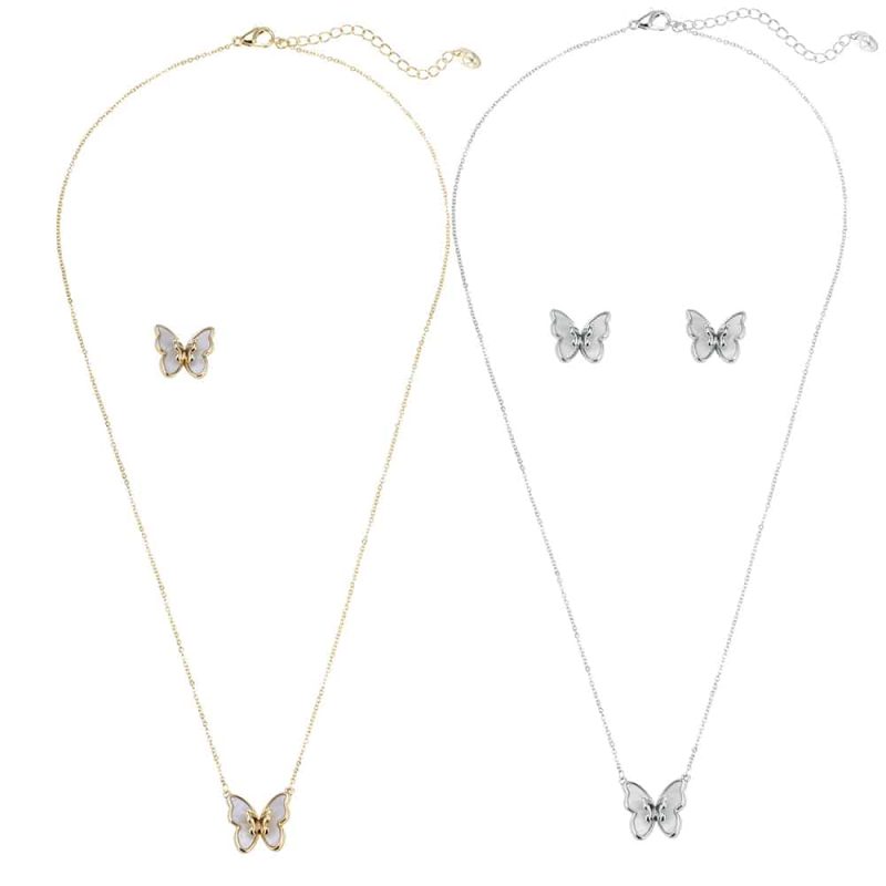 Halskæde, guld- eller sølvfarvet, sommerfugl vedhæng, justerbar